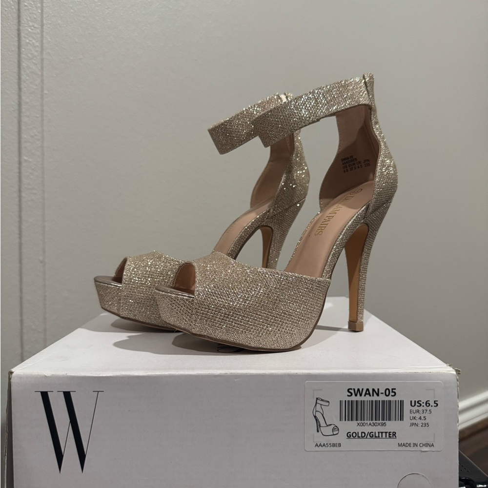Elegant Gold Glitter Heels by Wild Diva
